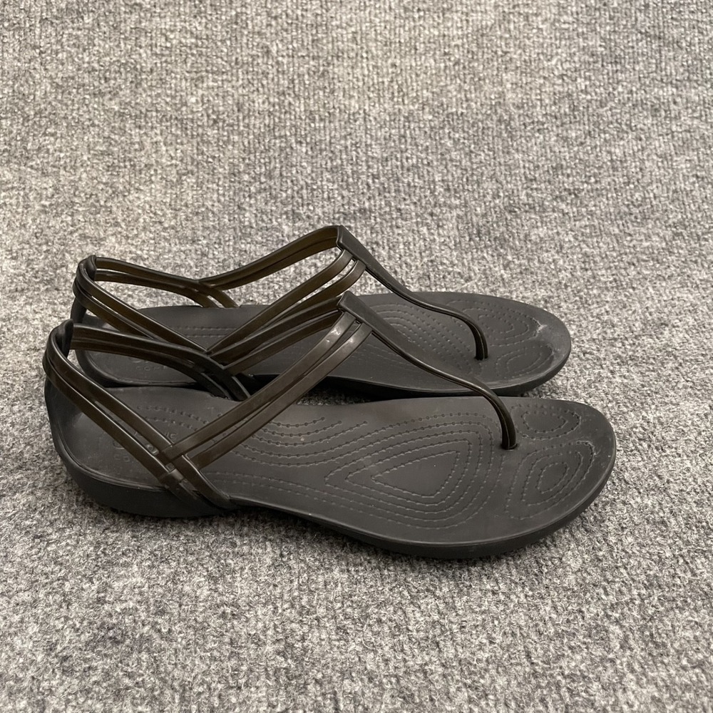 Crocs Isabella T-Strap Sandals Womens Sz 8 Black Jelly Strappy Flats